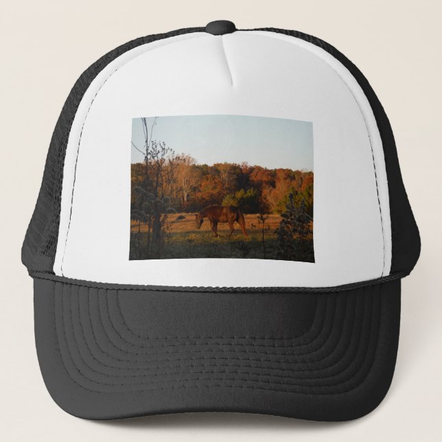 Red  Brown horse, autumn woods. Trucker Hat (Front)