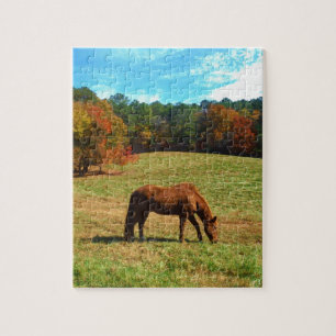 Red  Brown horse, Teal Blue sky Jigsaw Puzzle