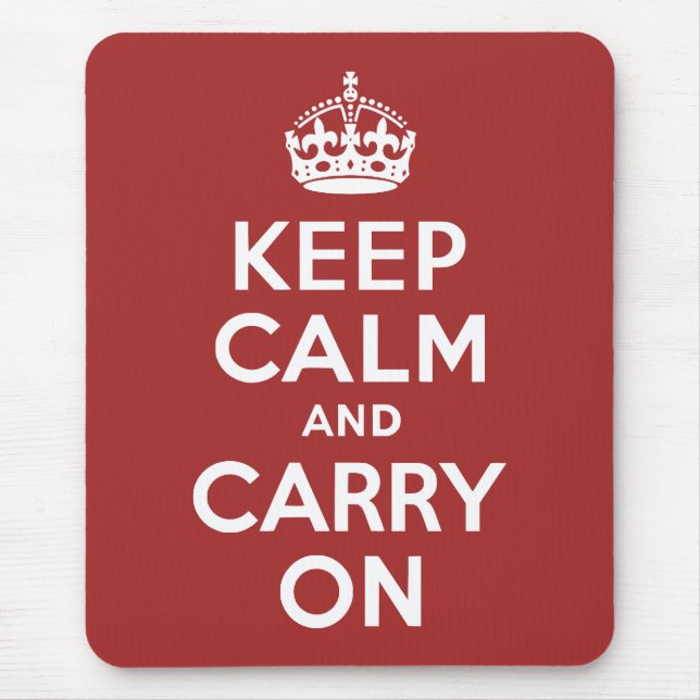 Red Brown Keep Calm and Carry On Mouse Pad (Front)