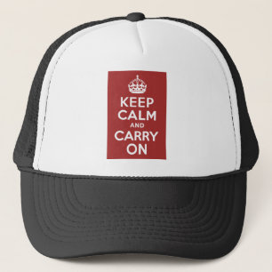 Red Brown Keep Calm and Carry On Trucker Hat
