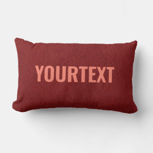 Red Brown Leather Look Template Custom Text Lumbar Cushion