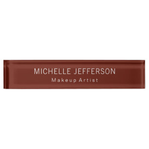 Red Brown Makeup Artist Unique Business Nameplate