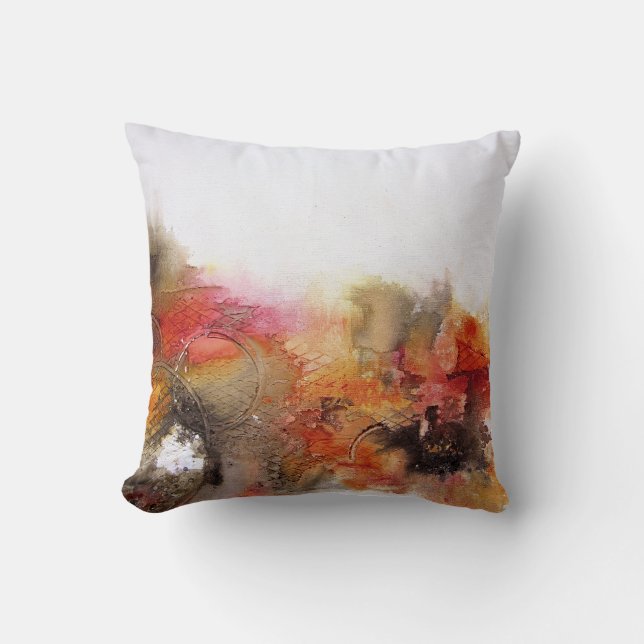 Red Brown Orange White Modern Abstract Art Cushion (Front)