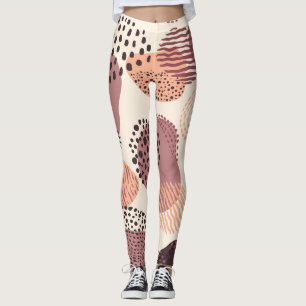 Red Brown Organic, Abstract Shapes. Leggings