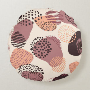 Red Brown Organic, Abstract Shapes. Round Cushion
