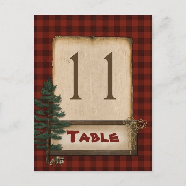 Red Brown Plaid Camping Table Number Post Card (Front)