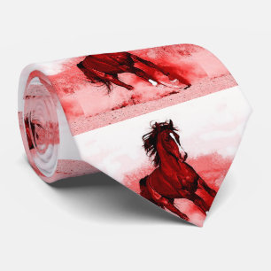 Red Brown Running Horse Artwork Tie