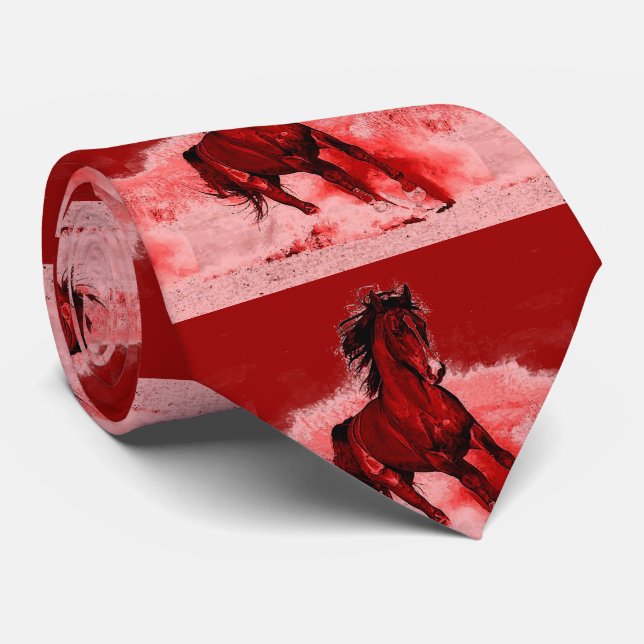 Red Brown Running Horse Tie (Rolled)