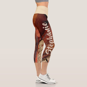 Red Brown Tan Abstract Personalised Name Capri Leggings