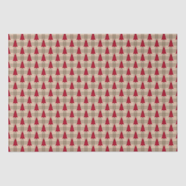Red Brown Tan Buffalo Plaid Rustic Christmas Tissue Paper (Front)