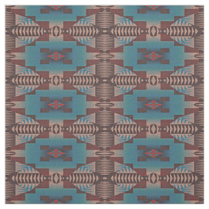 Red Brown Teal Blue Green Eclectic Ethnic Look Fabric