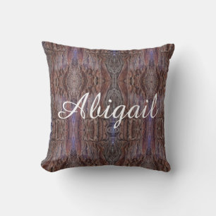 Red Brown Tree Bark Abstract Pattern Add a Name Cushion