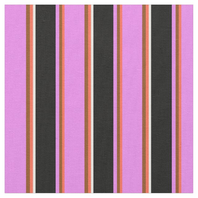 Red, Brown, Violet, Black & White Coloured Stripes Fabric (Close Up)