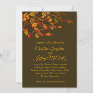 Red, brown, yellow autumnal leaves Wedding Invitation