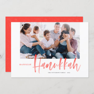 Red Brush Calligraphy Happiest Hanukkah Photo Holiday Card