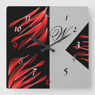 Red Brush Shades Black Pattern Square Wall Clock