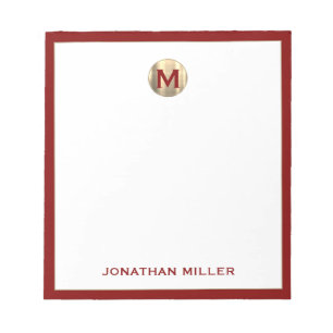 Red Brushed Gold Monogram Notepad