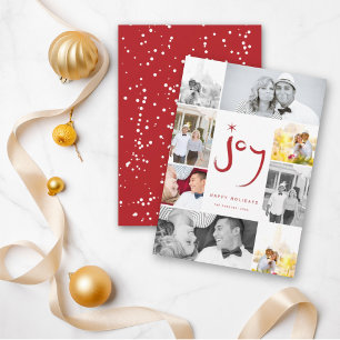 Red Brushed Joy Star 8 Photo Collage Holiday Card