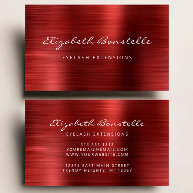 Red Brushed Metal Script Lash Extension Business Card (Creator Uploaded)