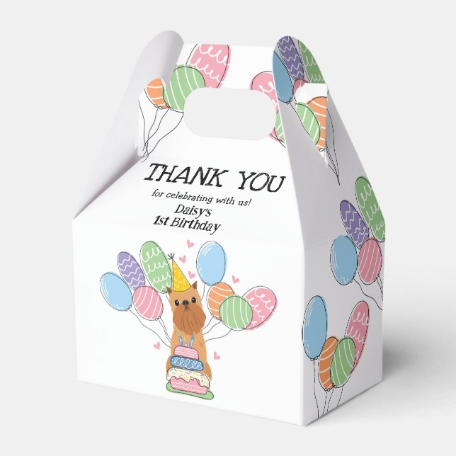 Red Brussels Griffon Cropped Ears Birthday Party Favour Box (Front Side)