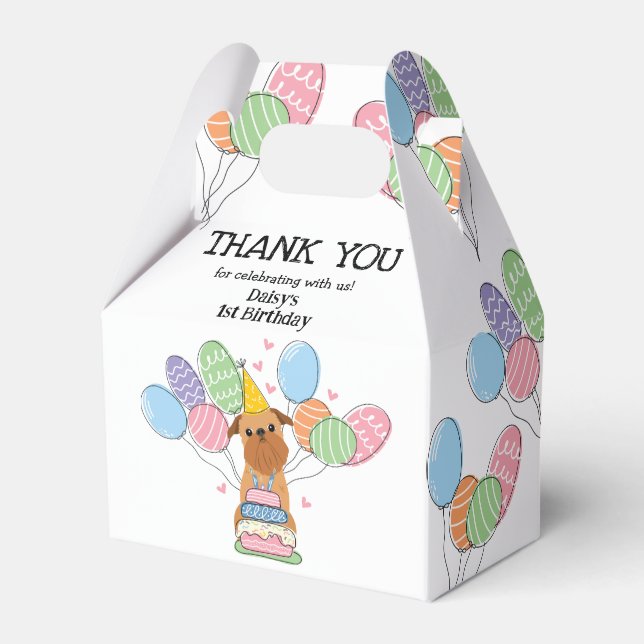 Red Brussels Griffon Dog Birthday Party Favour Box (Front Side)