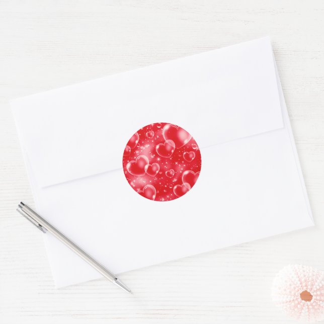 Red Bubble Hearts Cute Girly 90's Style Birthday Classic Round Sticker (Envelope)
