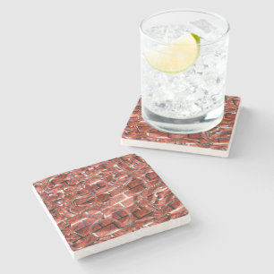 Red, bubbles upon grid or brick effect? Metallic.. Stone Coaster