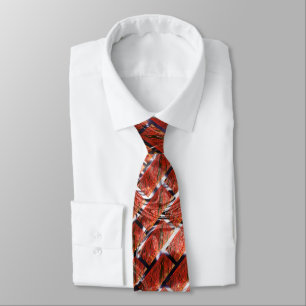 Red, bubbles upon grid or brick effect? Metallic.. Tie