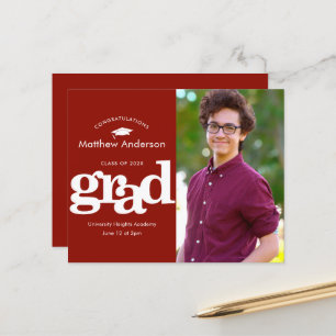 Red budget photo graduation modern bold invitation