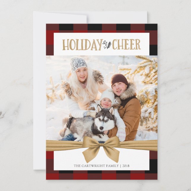 Red Buffalo Check Brown Kraft HOLIDAY CHEER Card (Front)