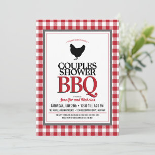 Red Buffalo Check Couples Wedding Shower BBQ Invitation