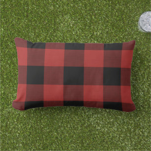 Red Buffalo Check   Farmhouse Holiday Outdoor Lumbar Cushion