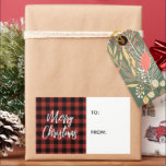 Red Buffalo Check Merry Christmas Gift Label<br><div class="desc">The left-hand side of this holiday gift label features the words "Merry Christmas" in white brush font lettering on a classic red and black buffalo check plaid background. The right-hand side provides space for you to write in your name and the name of the gift recipient. See our collections for...</div>