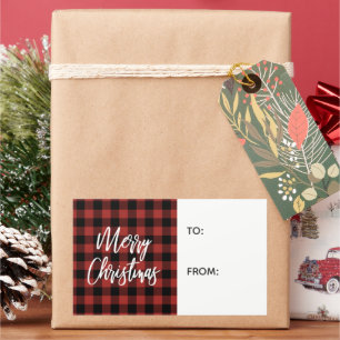 Red Buffalo Check Merry Christmas Gift Label