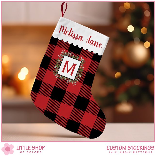 Red Buffalo Check Monogram Christmas Small Christmas Stocking (Creator Uploaded)