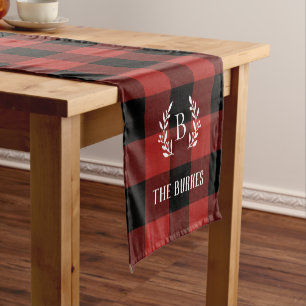 Red Buffalo Check Monogram   Farmhouse Holiday Short Table Runner