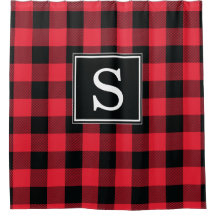 Red Buffalo Check Monogrammed Shower Curtain