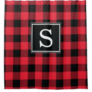 Red Buffalo Check Monogrammed Shower Curtain