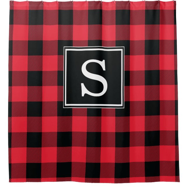 Red Buffalo Check Monogrammed Shower Curtain (Front)