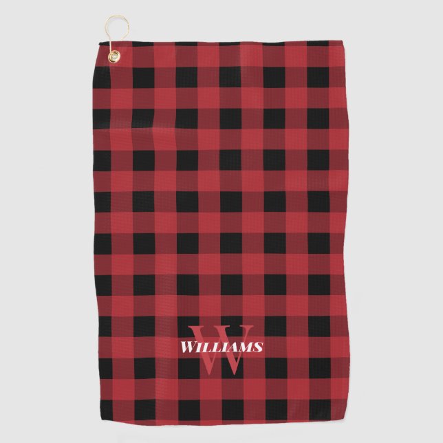 Red Buffalo Check Name & Initial  Golf Towel (Front)