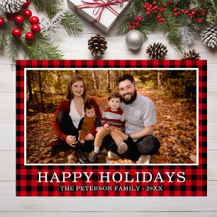 Red Buffalo Check Photo Holiday Card