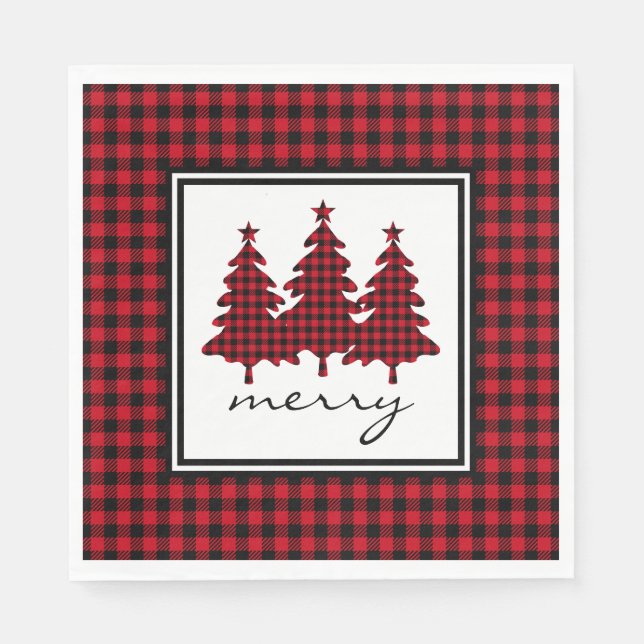 Red Buffalo Check Pine Trees Napkin (Front)