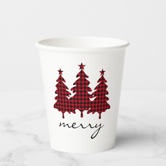 Red Buffalo Check Pine Trees Paper Cups (Front)