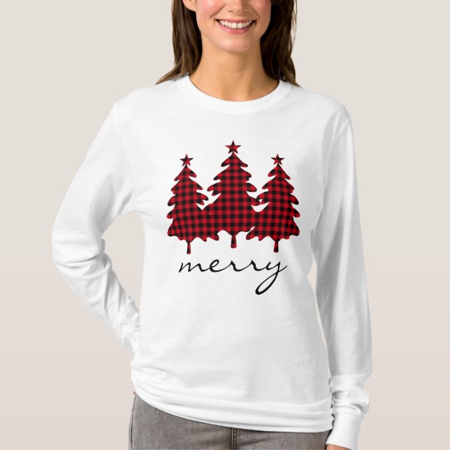 Red Buffalo Check Pine Trees T-Shirt (Front)