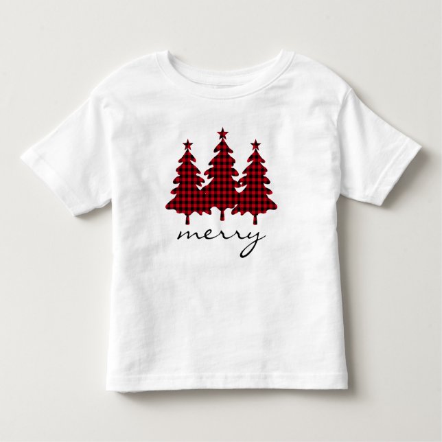 Red Buffalo Check Pine Trees Toddler T-Shirt (Front)