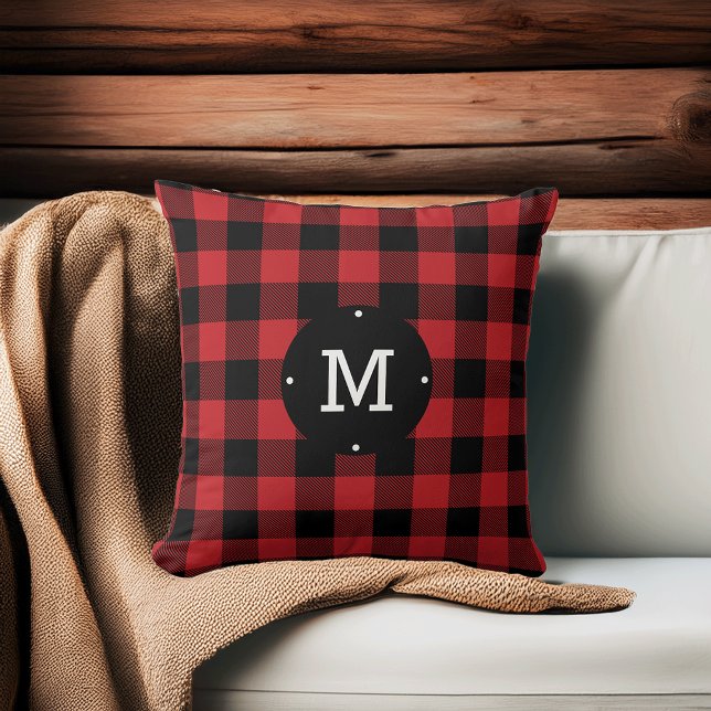 Red Buffalo Check Plaid Monogram Cushion (Creator Uploaded)