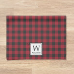 Red Buffalo Check Plaid Monogram Holiday Tea Towel<br><div class="desc">Custom-designed monogram kitchen hand towel for the holiday season featuring modern farmhouse style black and red buffalo check plaid design with personalised initial and family name.</div>