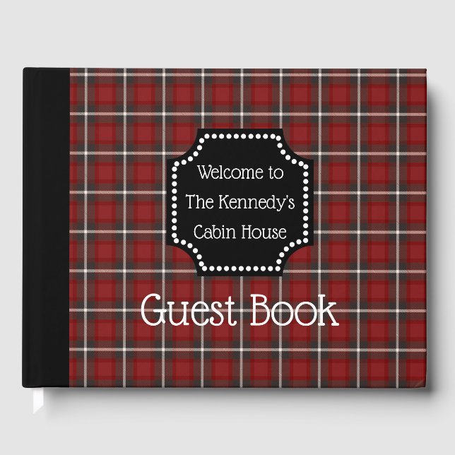 Red Buffalo Check Plaid Welcome To Our Cabin Guest Book (Front)