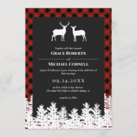 Red Buffalo Check Rustic Deer Buck Doe Wedding