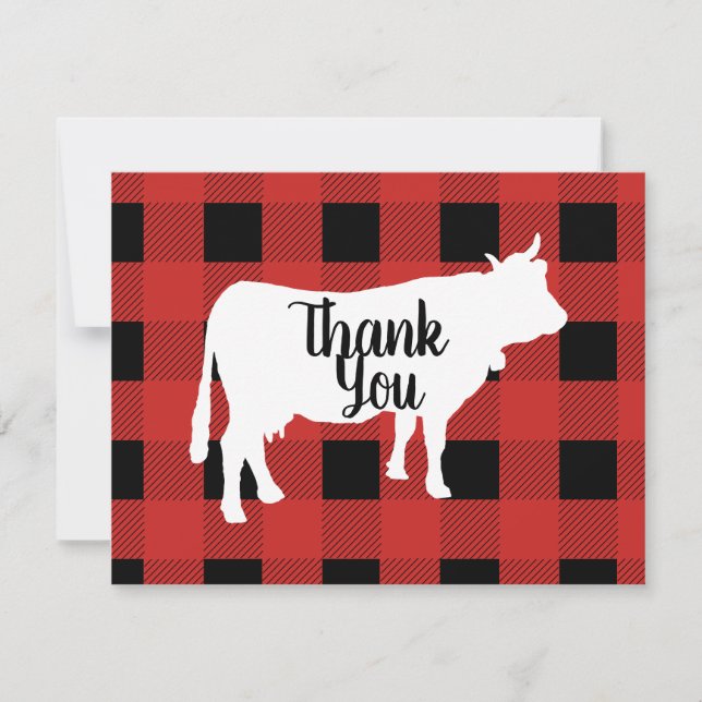 Red Buffalo Check with Cow Thank You Card (Front)